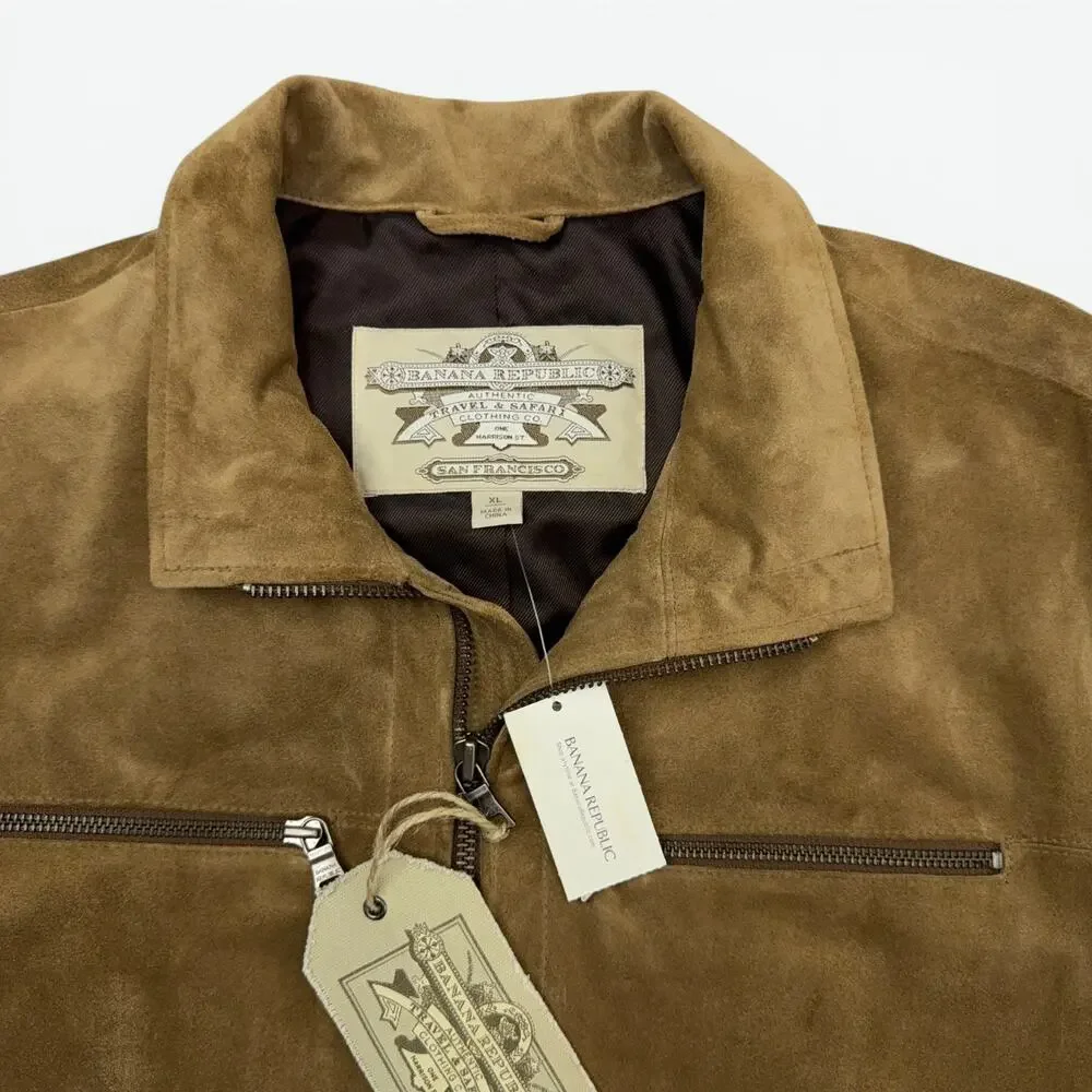 Banana Republic Suede Leather Jacket Mens XL Brown Travel Safari VTG with Tags